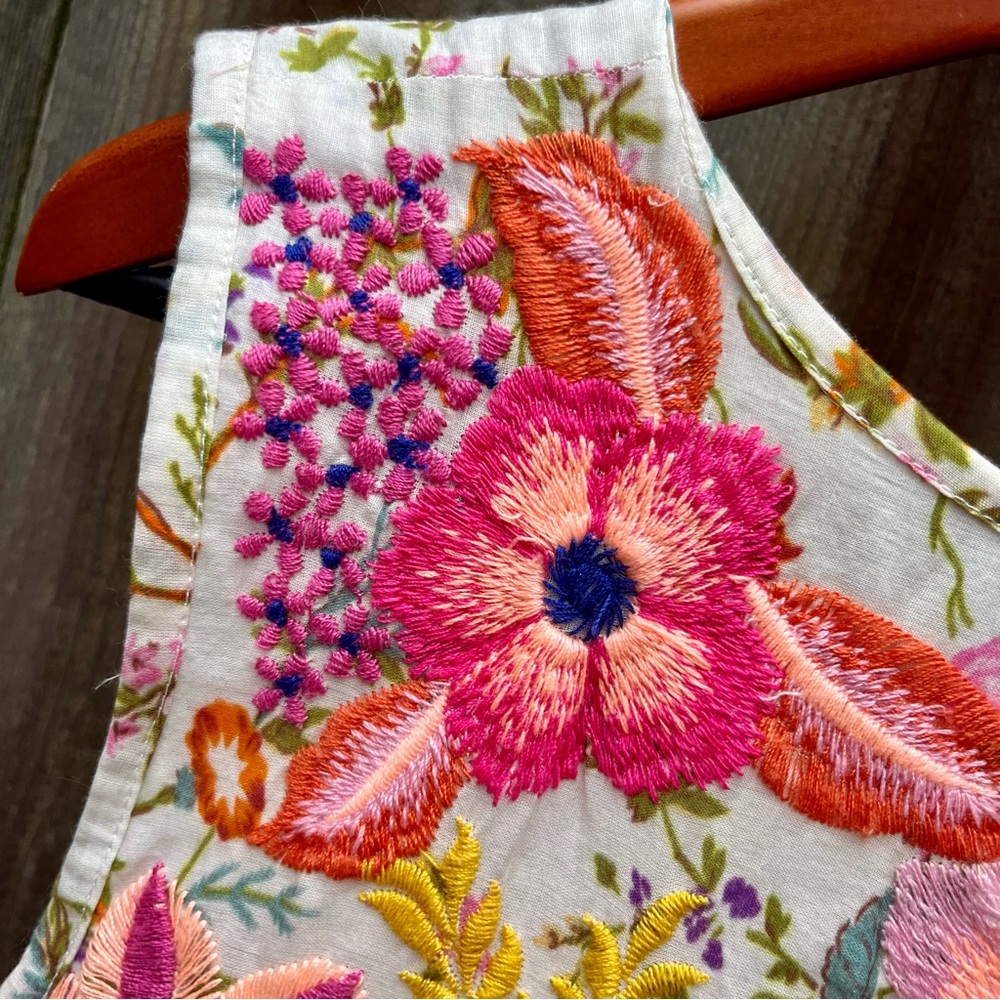 🇬🇧 Cottagecore Fully Embroidered Floral Mini Dress Handmade Garden Retro L - Picture 11 of 16